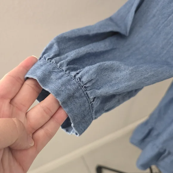 Lauren Conrad Blue Chambray Ruffled Long Sleeve Dress Size L - Picture 7 of 12